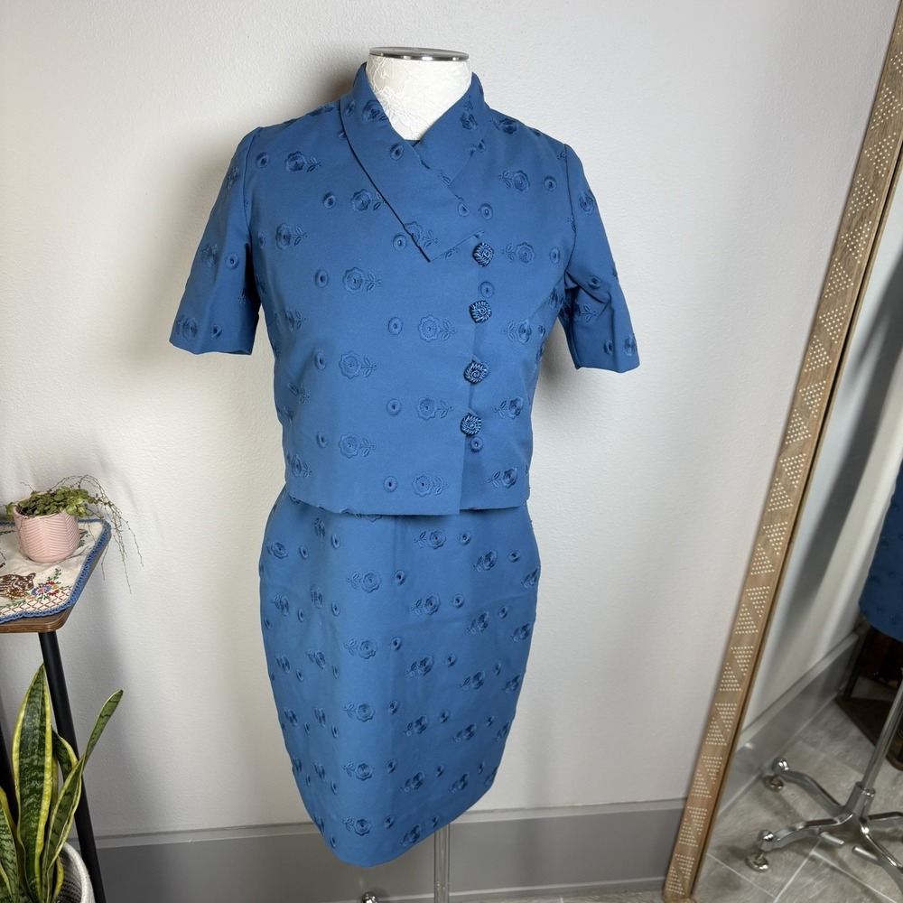Western Clothing Fabric Women's ~M* ~ Blue 2 Piece Dress Set Cardigan Eyelets
